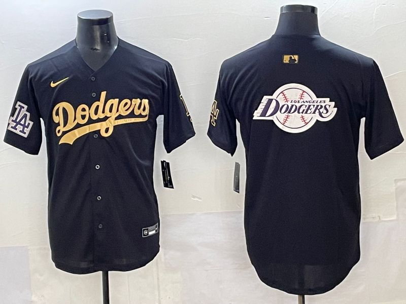 Men Los Angeles Dodgers Blank Black Gold Nike MLB Jersey style 0026